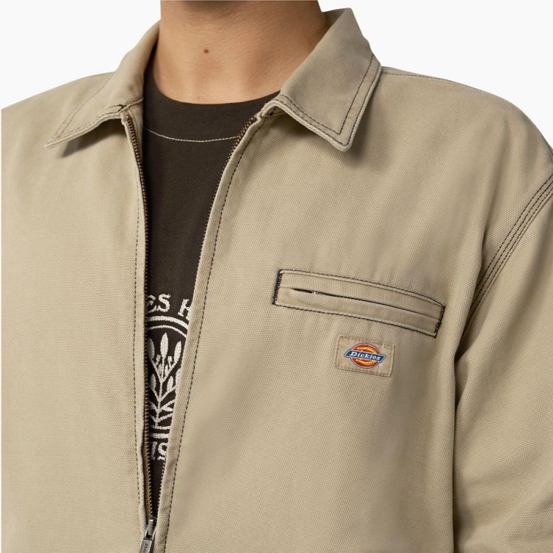 Khaki Men's Dickies Duck Contrast Stitch Jacket | ALB809742