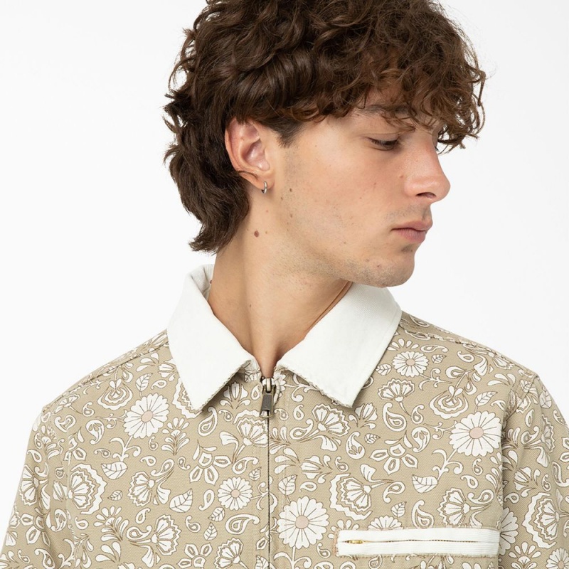 Khaki Men's Dickies Ellis Floral Print Duck Canvas Jacket | CAP150268