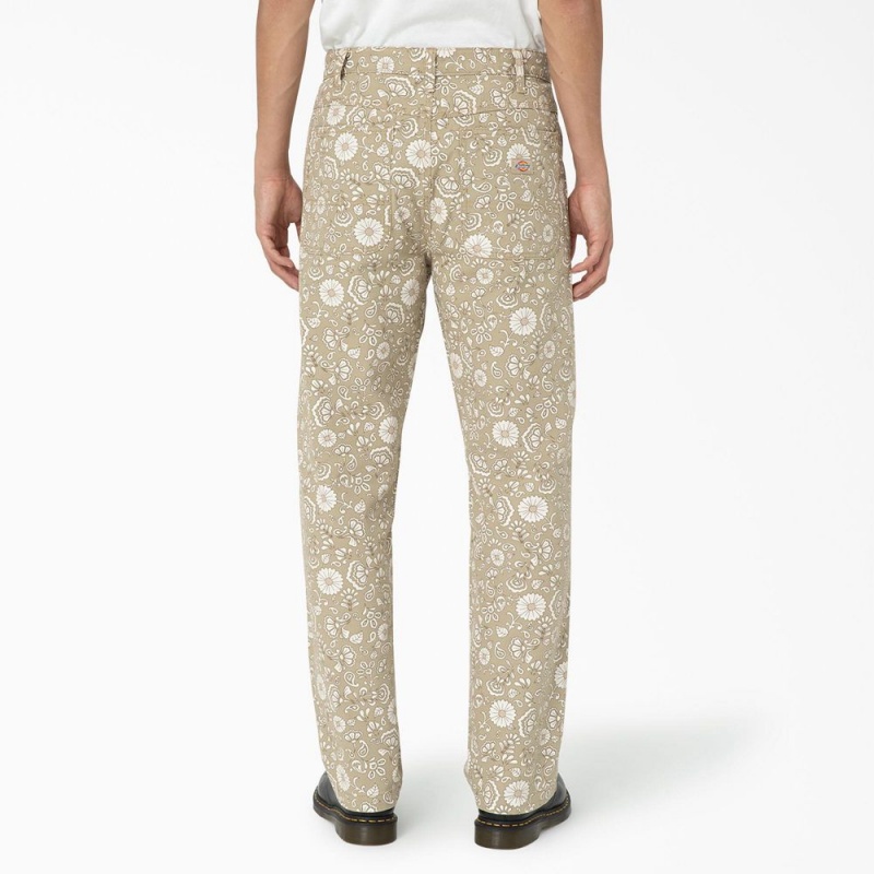 Khaki Men's Dickies Ellis Floral Print Duck Canvas Pants | FJL062391