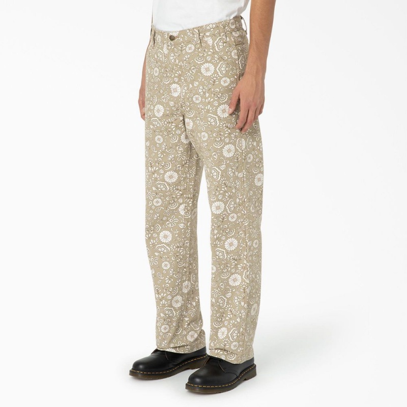 Khaki Men's Dickies Ellis Floral Print Duck Canvas Pants | FJL062391