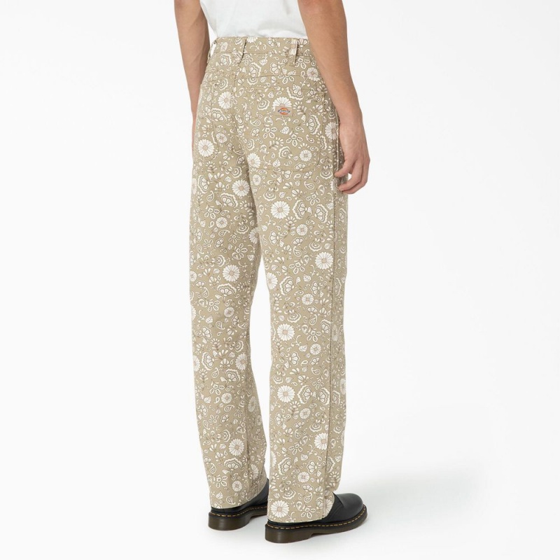 Khaki Men's Dickies Ellis Floral Print Duck Canvas Pants | FJL062391