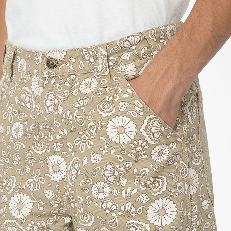 Khaki Men's Dickies Ellis Floral Print Duck Canvas Pants | FJL062391