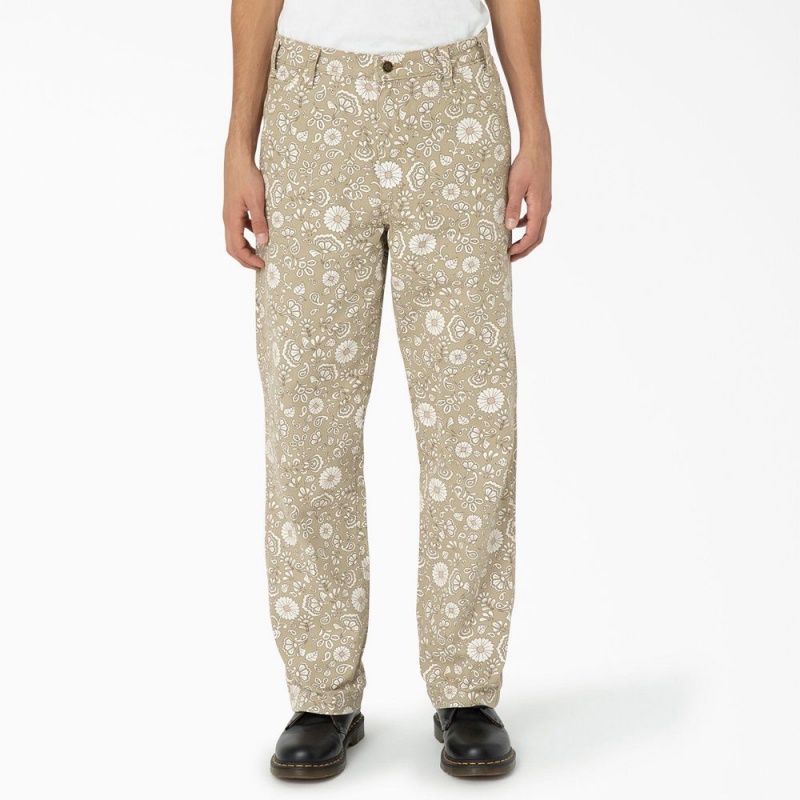 Khaki Men\'s Dickies Ellis Floral Print Duck Canvas Pants | FJL062391