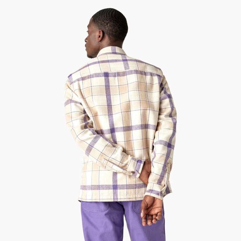 Khaki Men's Dickies Nimmons Plaid Long Sleeve Shirt | YQP890761