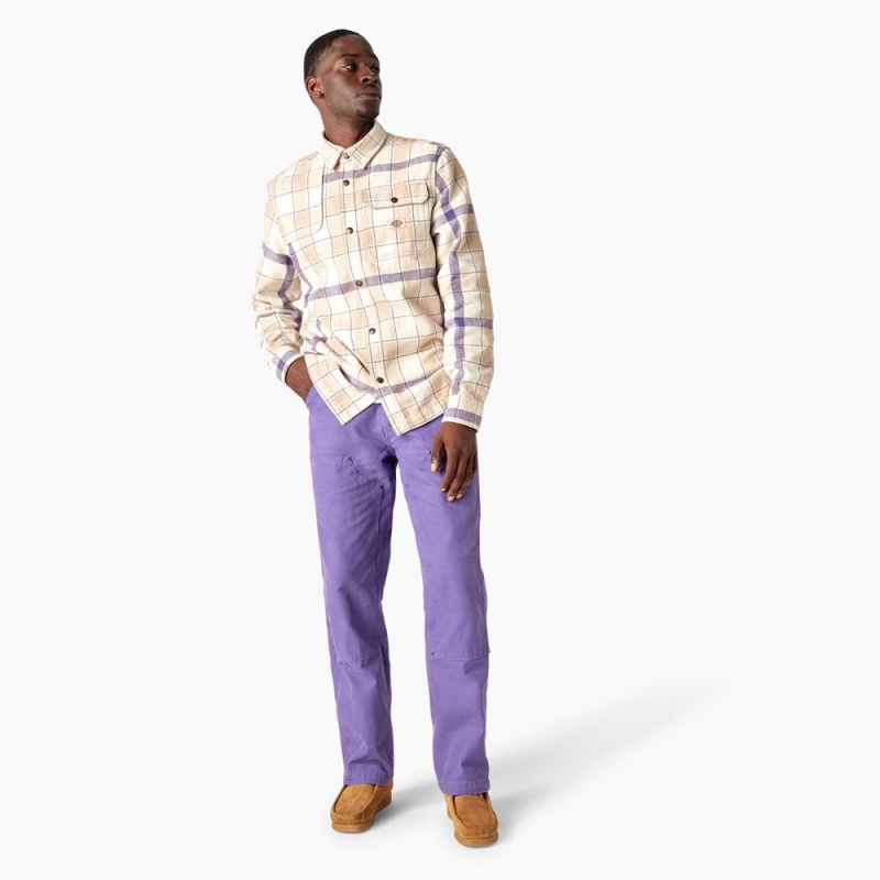 Khaki Men's Dickies Nimmons Plaid Long Sleeve Shirt | YQP890761