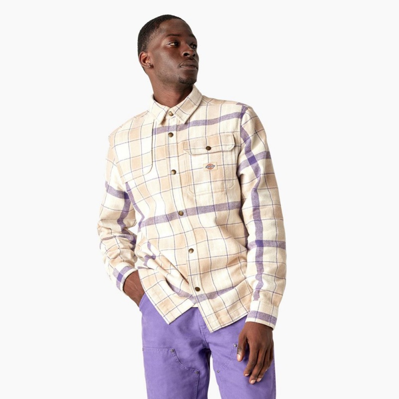 Khaki Men\'s Dickies Nimmons Plaid Long Sleeve Shirt | YQP890761