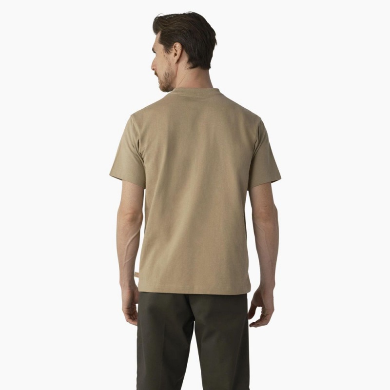 Khaki Men's Dickies Skateboarding Regular Fit Chest Logo T-Shirt | QFZ905872