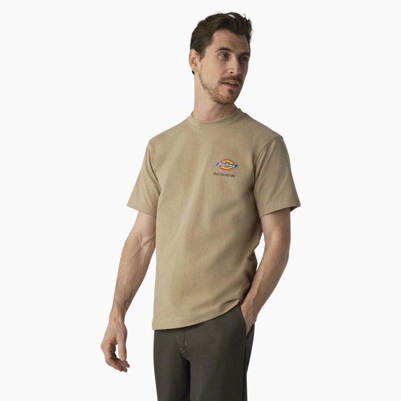 Khaki Men's Dickies Skateboarding Regular Fit Chest Logo T-Shirt | QFZ905872