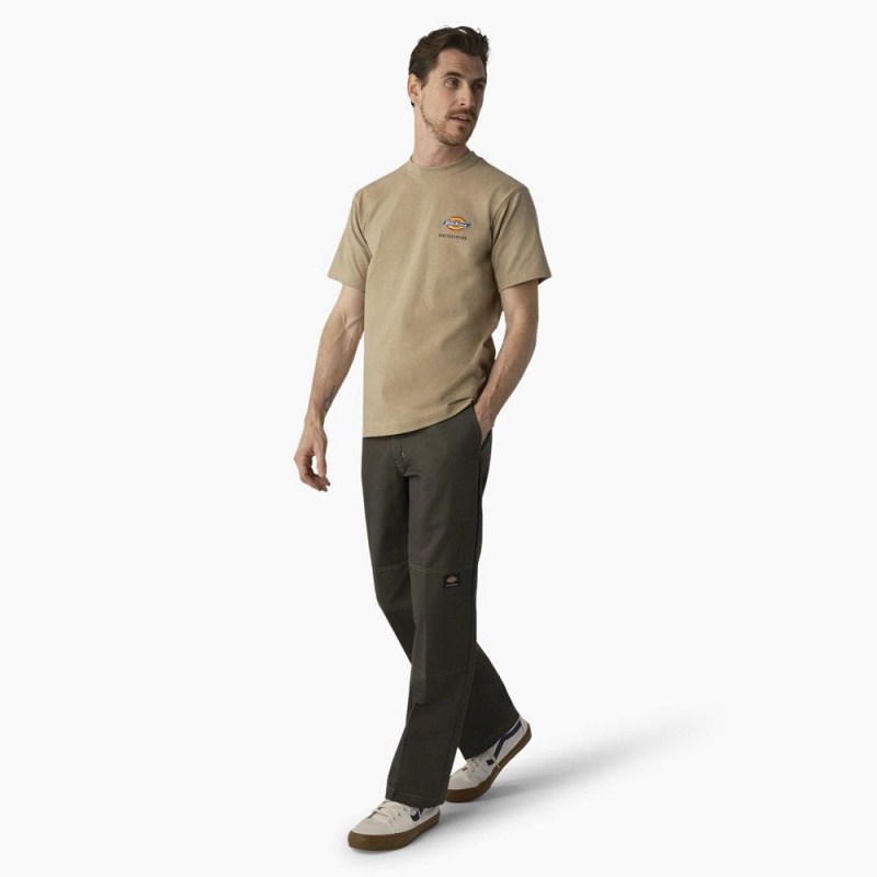 Khaki Men's Dickies Skateboarding Regular Fit Chest Logo T-Shirt | QFZ905872