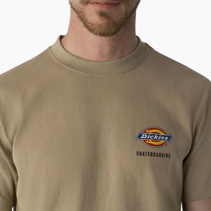 Khaki Men's Dickies Skateboarding Regular Fit Chest Logo T-Shirt | QFZ905872