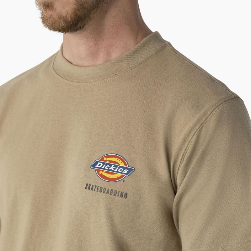 Khaki Men's Dickies Skateboarding Regular Fit Chest Logo T-Shirt | QFZ905872