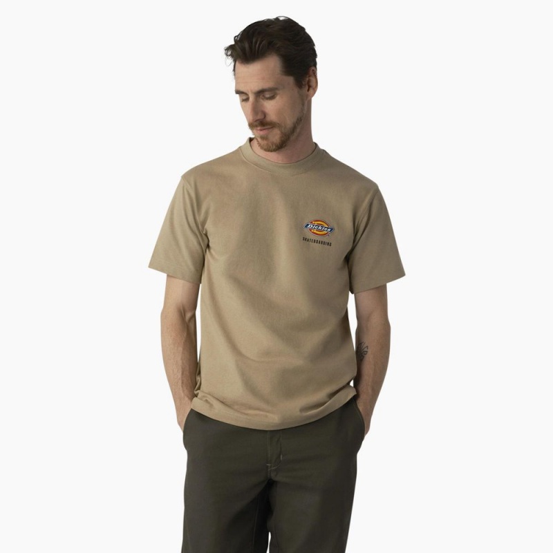 Khaki Men\'s Dickies Skateboarding Regular Fit Chest Logo T-Shirt | QFZ905872