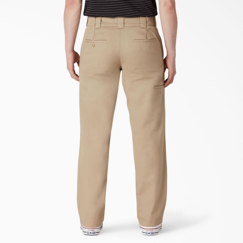 Khaki Men's Dickies Slim Straight Fit Double Knee Pants | WRF680725