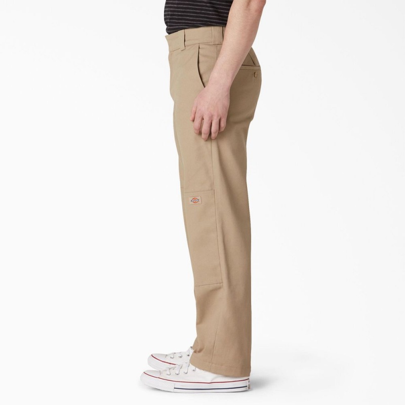 Khaki Men's Dickies Slim Straight Fit Double Knee Pants | WRF680725