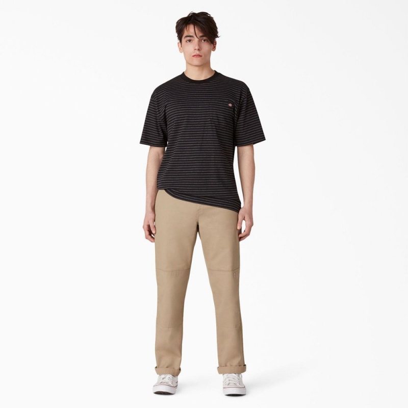 Khaki Men's Dickies Slim Straight Fit Double Knee Pants | WRF680725