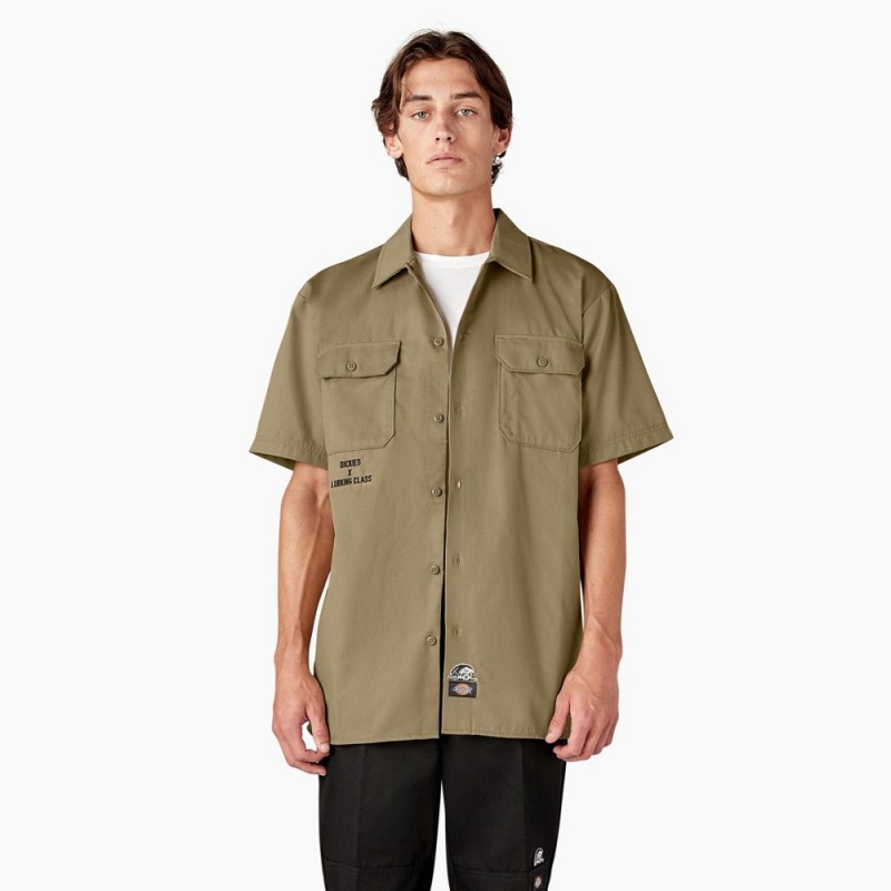 Khaki Men's Dickies x Lurking Class Good Times Work Shirts | OQA459823