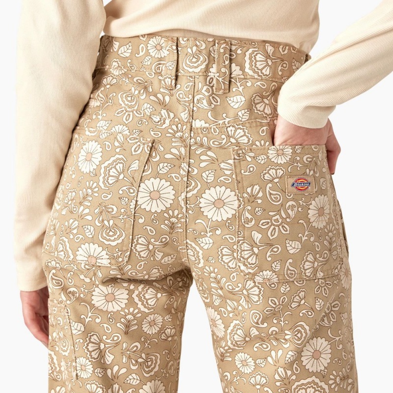 Khaki Women's Dickies Ellis Floral Duck Canvas Pants | SZD036845