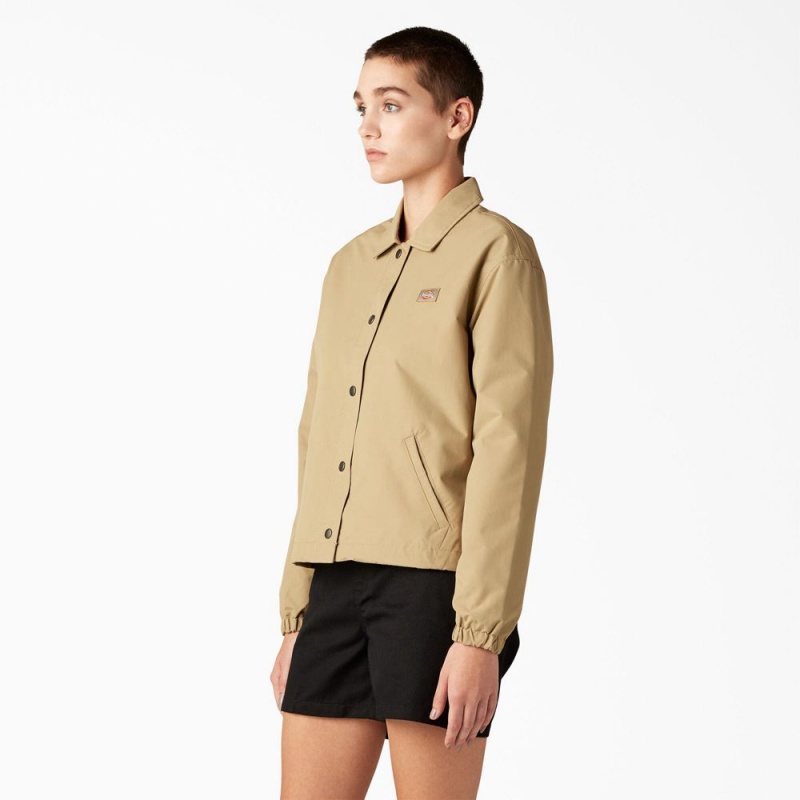 Khaki Women's Dickies Oakport Cropped Coaches Jacket | YMW652783