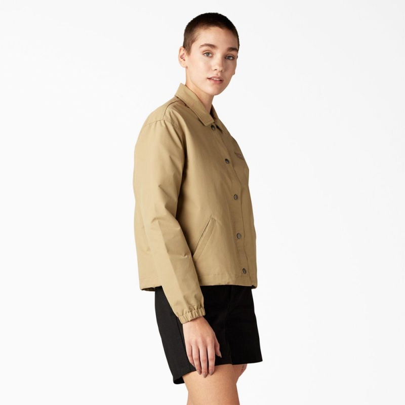 Khaki Women's Dickies Oakport Cropped Coaches Jacket | YMW652783