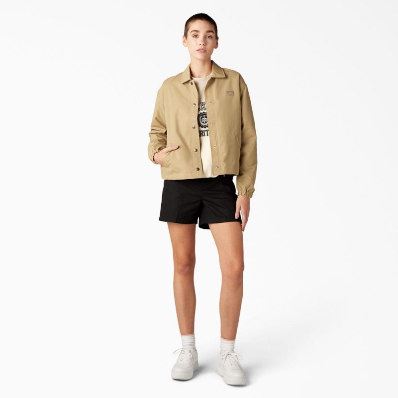 Khaki Women's Dickies Oakport Cropped Coaches Jacket | YMW652783