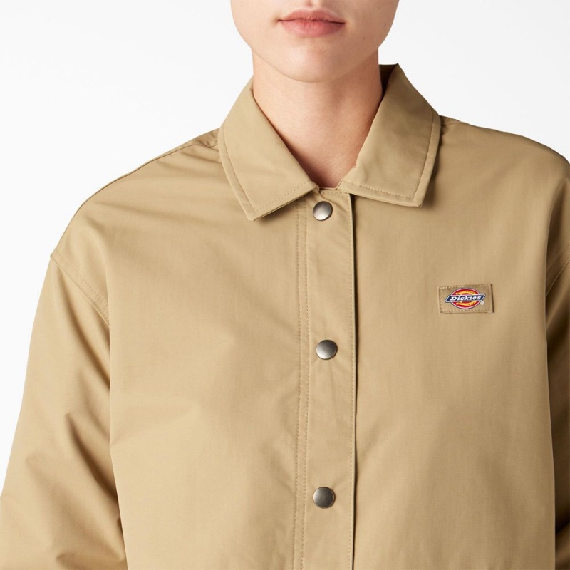 Khaki Women's Dickies Oakport Cropped Coaches Jacket | YMW652783