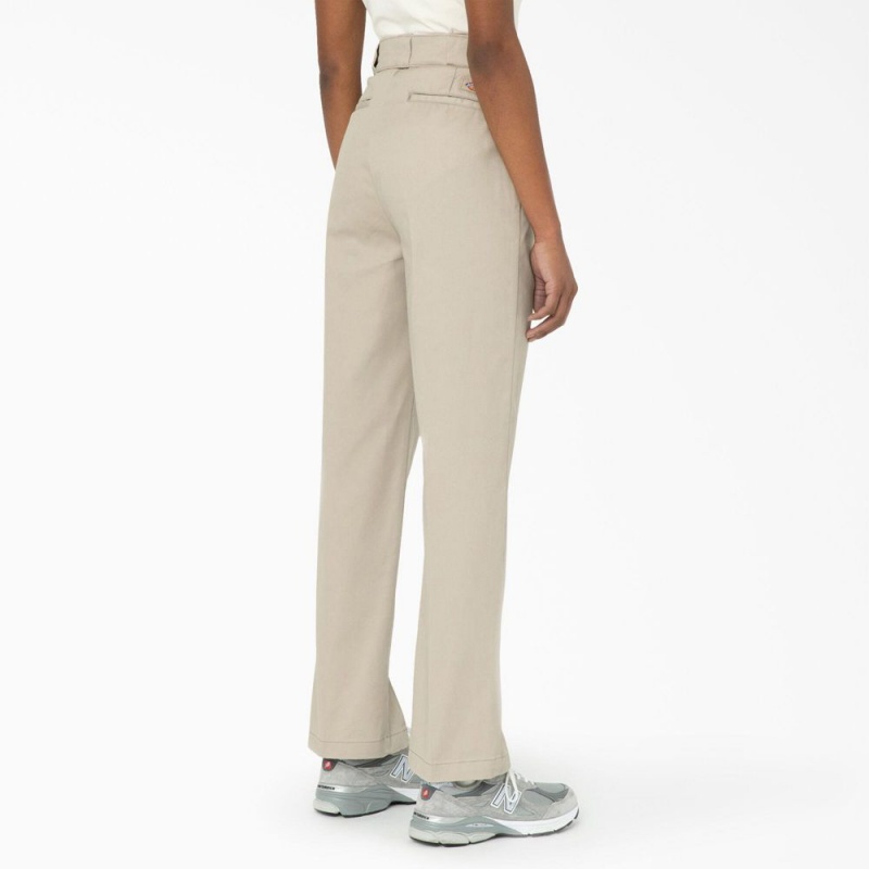 Khaki Women's Dickies Phoenix Split Hem Pants | DYT390416