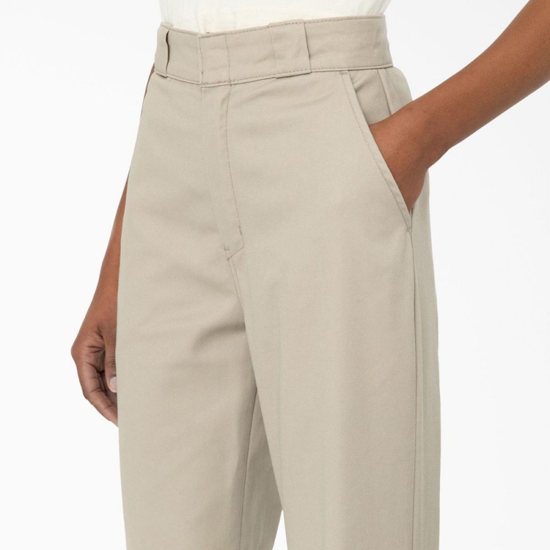 Khaki Women's Dickies Phoenix Split Hem Pants | DYT390416