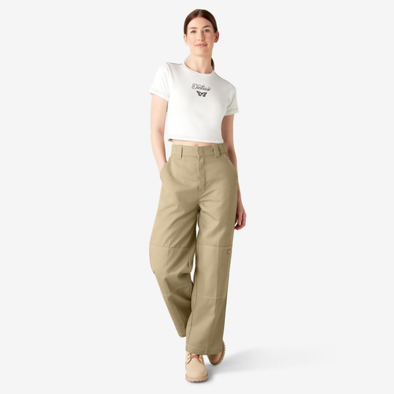 Khaki Women's Dickies Relaxed Fit Double Knee Pants | BPN590748