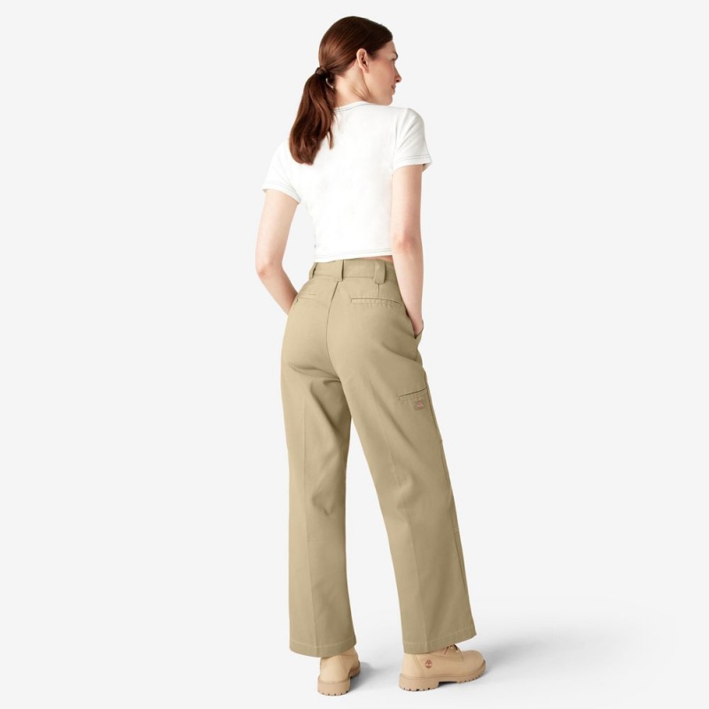 Khaki Women's Dickies Relaxed Fit Double Knee Pants | BPN590748