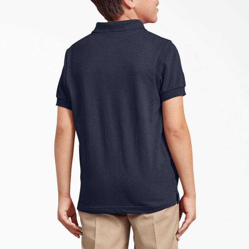 Navy Kids' Dickies Piqué Short Sleeve Polo Shirt | HJT841206