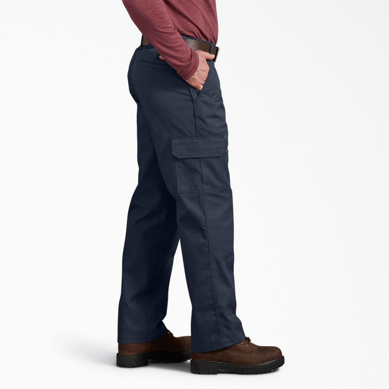 Navy Men's Dickies Active Waist Regular Fit Cargo Pants | IHC271486