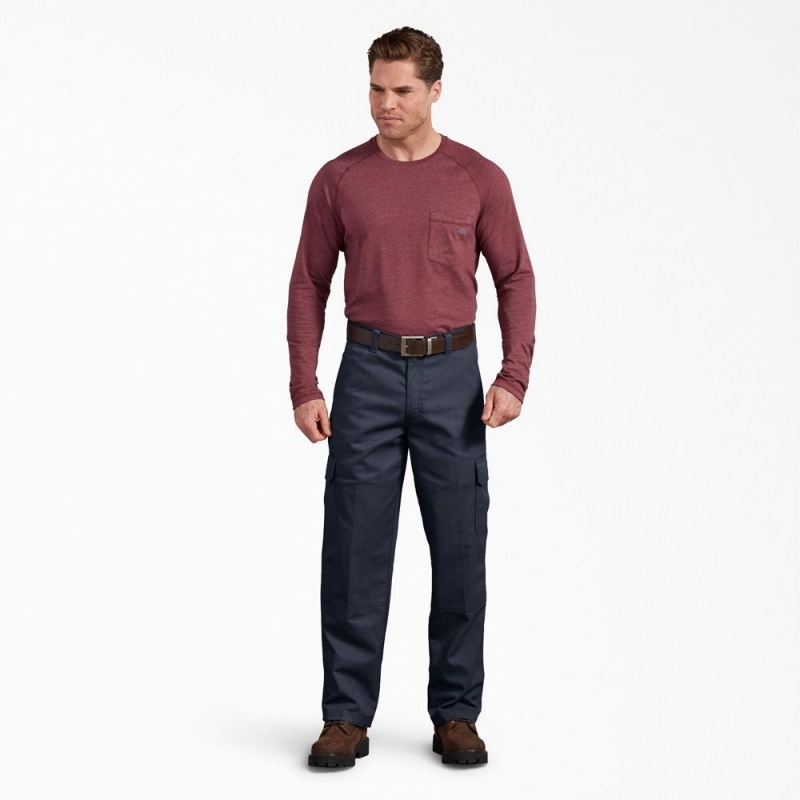 Navy Men's Dickies Active Waist Regular Fit Cargo Pants | IHC271486