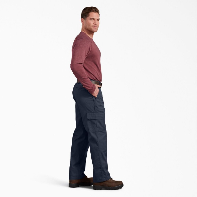 Navy Men's Dickies Active Waist Regular Fit Cargo Pants | IHC271486