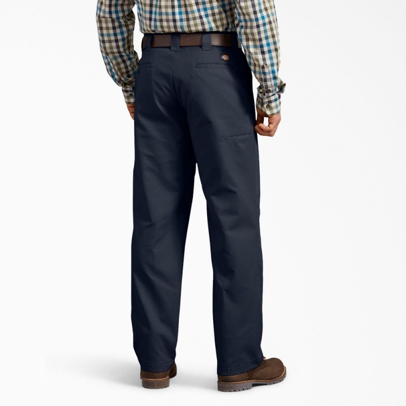 Navy Men's Dickies Active Waist Regular Fit Pants | IRO148976