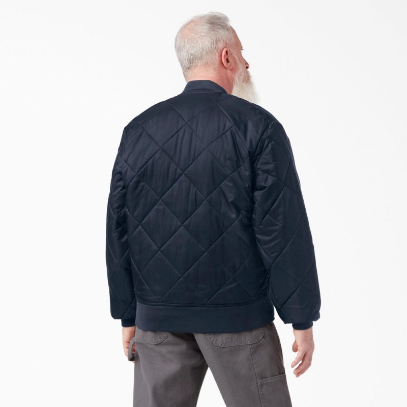 Navy Men's Dickies Diamond Quilted Jacket | NLI692057