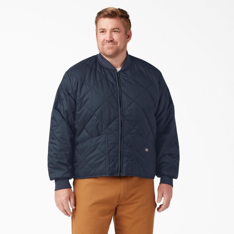 Navy Men's Dickies Diamond Quilted Jacket | NLI692057