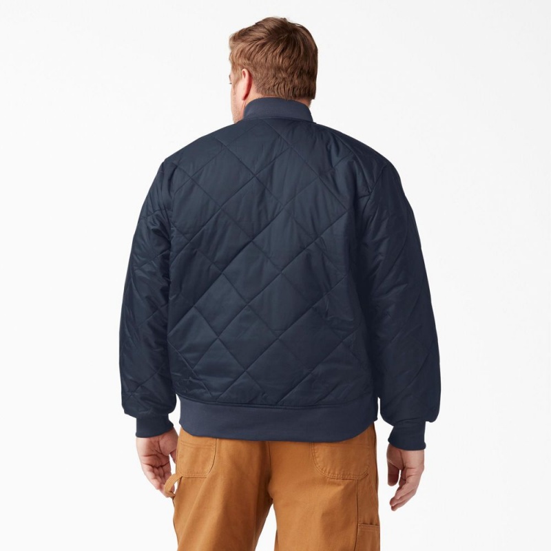 Navy Men's Dickies Diamond Quilted Jacket | NLI692057