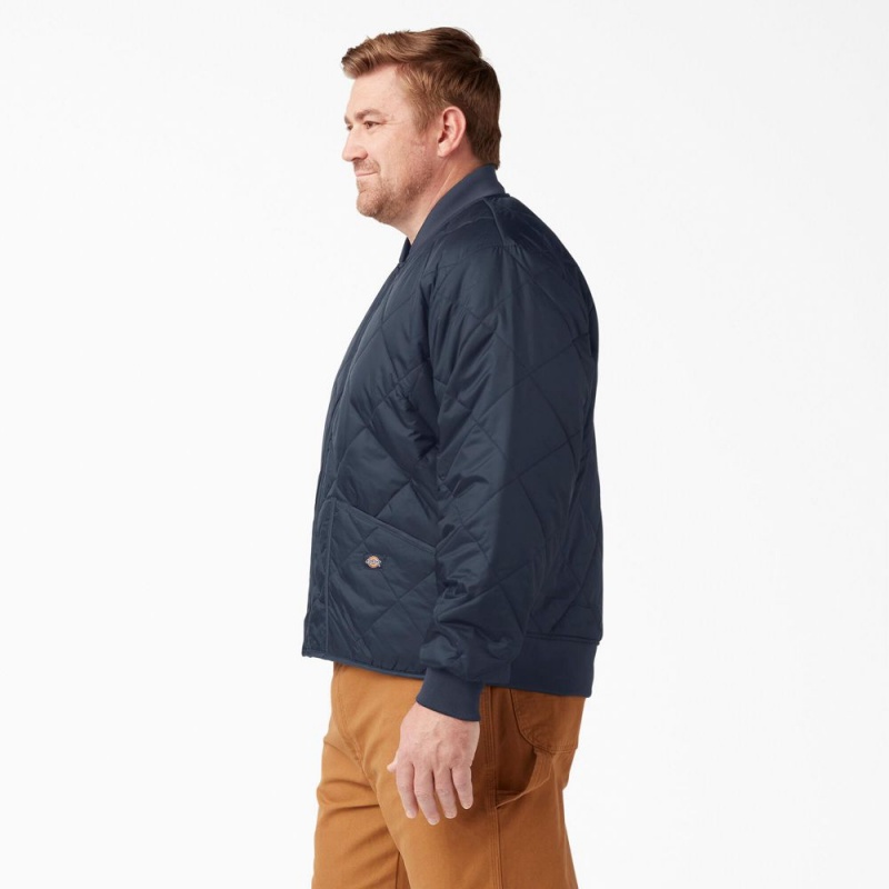 Navy Men's Dickies Diamond Quilted Jacket | NLI692057