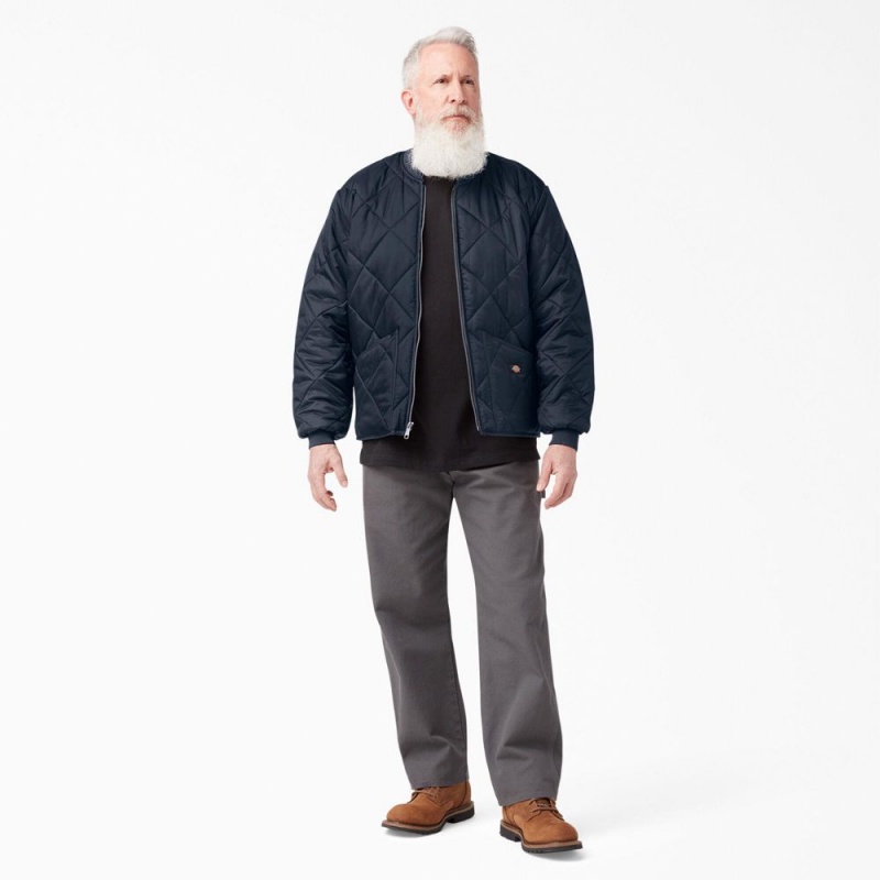 Navy Men's Dickies Diamond Quilted Jacket | NLI692057