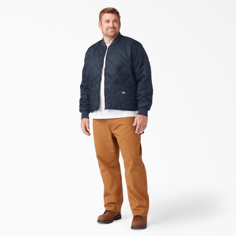 Navy Men's Dickies Diamond Quilted Jacket | NLI692057