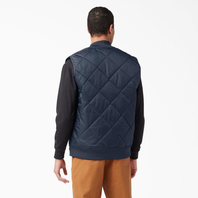 Navy Men's Dickies Diamond Quilted Vest | KNR403986