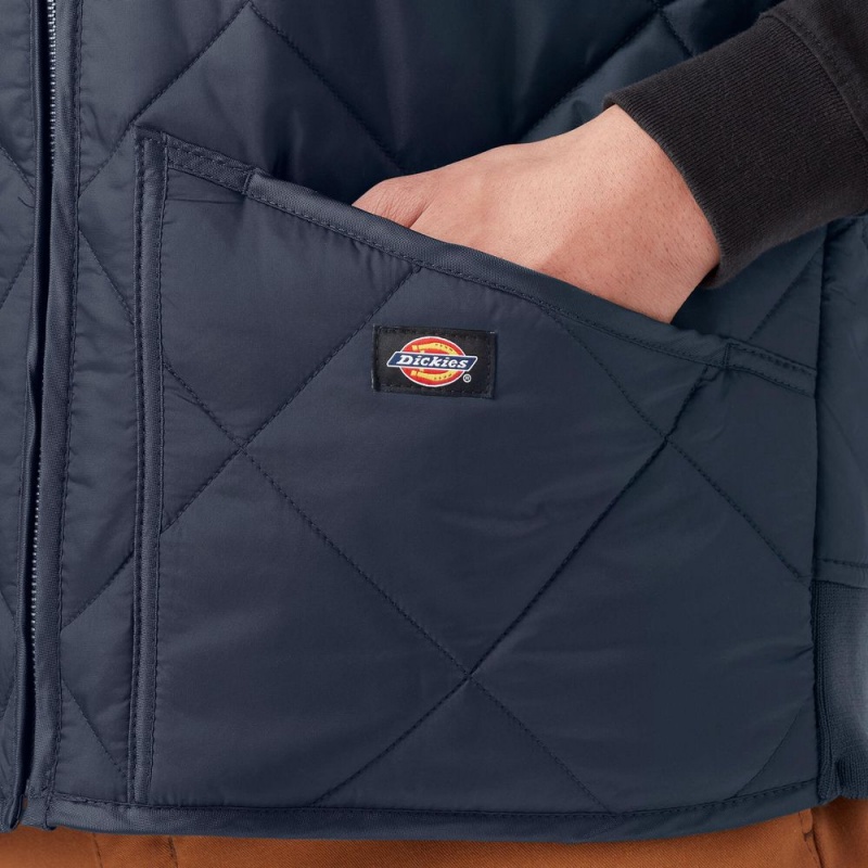 Navy Men's Dickies Diamond Quilted Vest | KNR403986