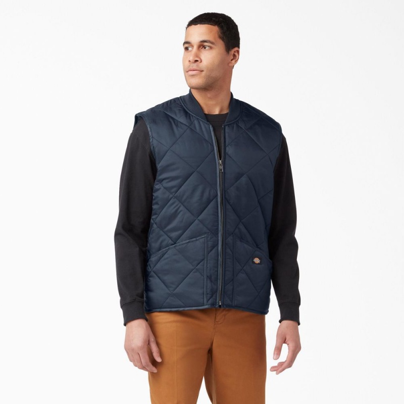 Navy Men\'s Dickies Diamond Quilted Vest | KNR403986