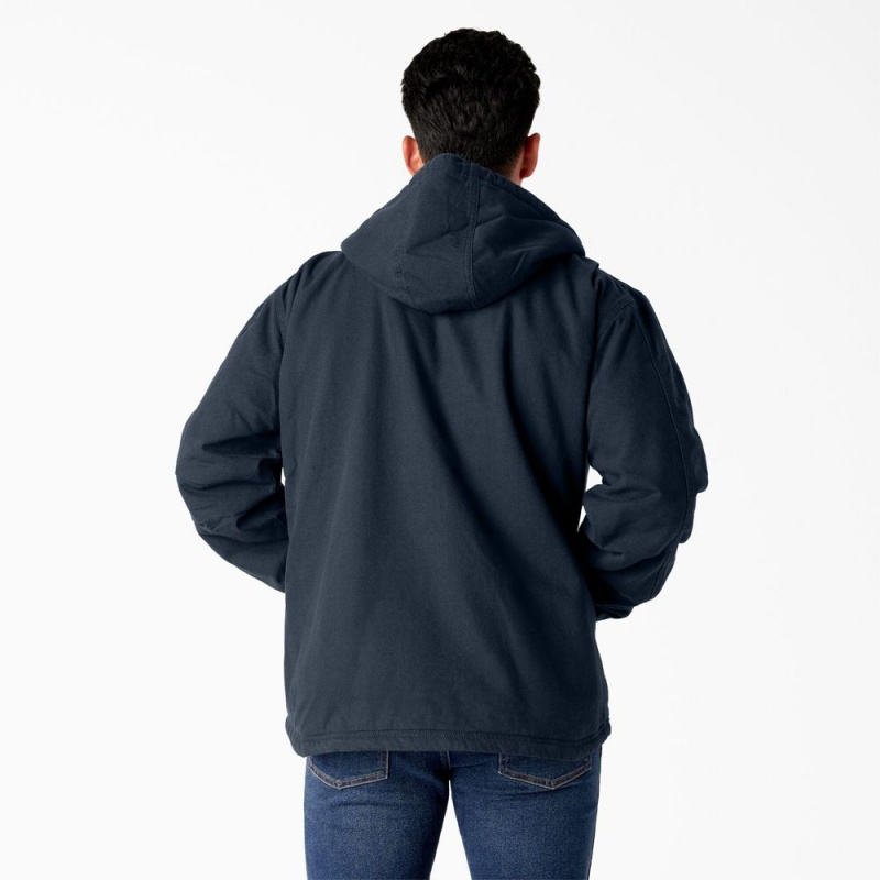 Navy Men's Dickies Duck Canvas High Pile Fleece Lined Jacket | XPS790436