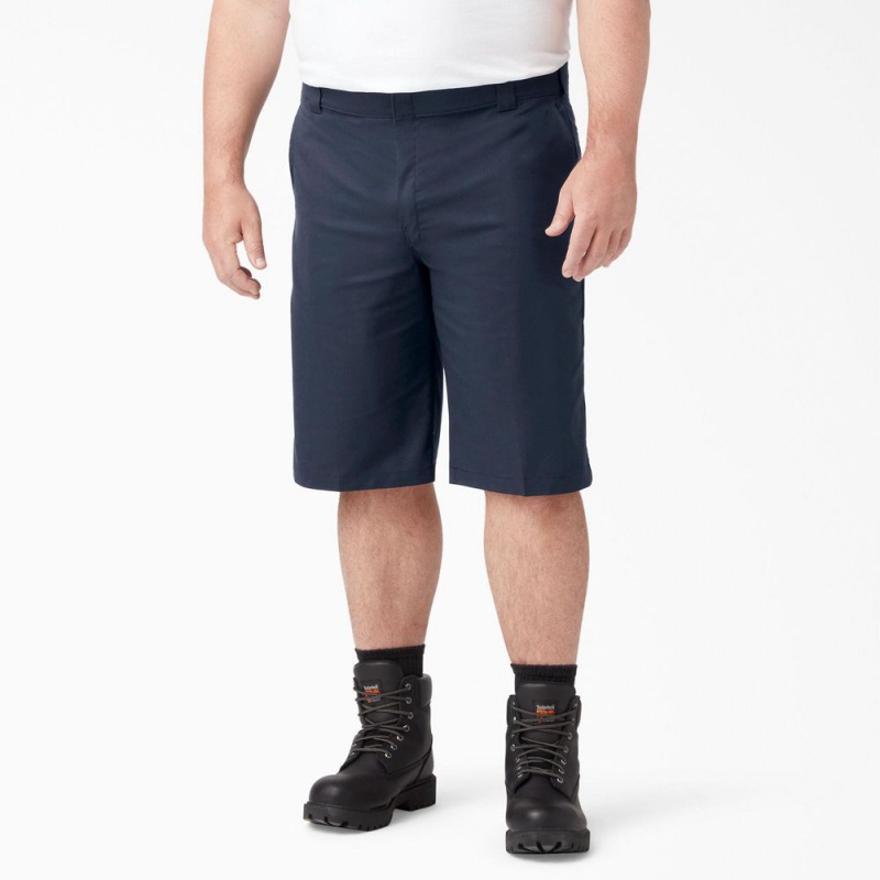 Navy Men's Dickies FLEX Cooling Active Waist Regular Fit Shorts | MUZ153802