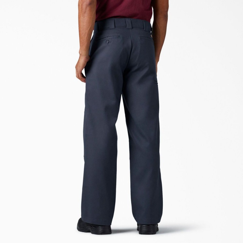 Navy Men's Dickies FLEX Loose Fit Double Knee Work Pants | UZX426180