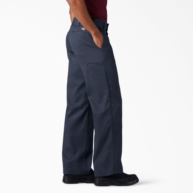 Navy Men's Dickies FLEX Loose Fit Double Knee Work Pants | UZX426180