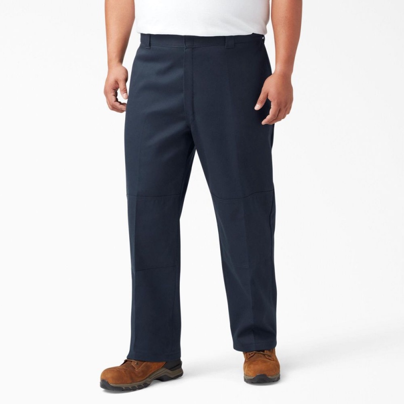 Navy Men's Dickies FLEX Loose Fit Double Knee Work Pants | UZX426180