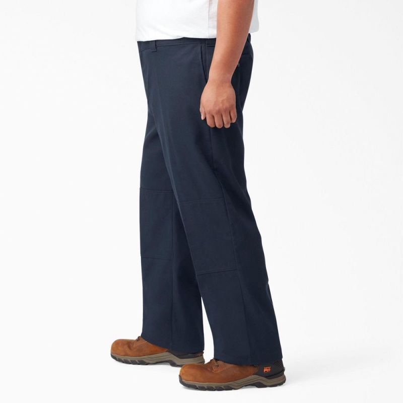 Navy Men's Dickies FLEX Loose Fit Double Knee Work Pants | UZX426180