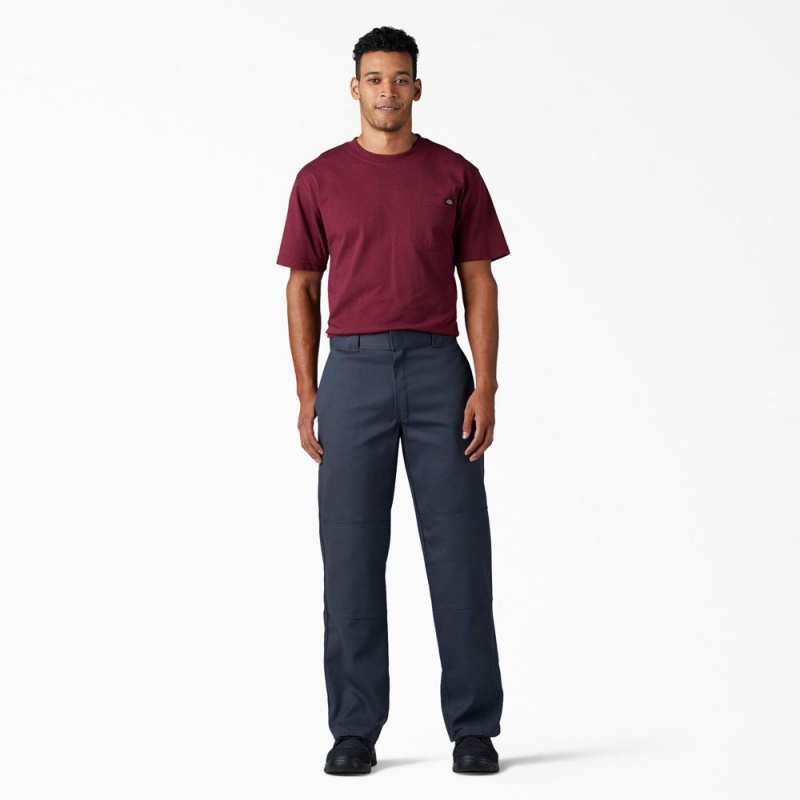 Navy Men's Dickies FLEX Loose Fit Double Knee Work Pants | UZX426180